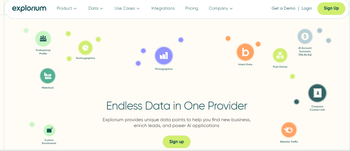 Explorium firmographic data API aggregating firmographics, technographics, intent, and contact data from one provider