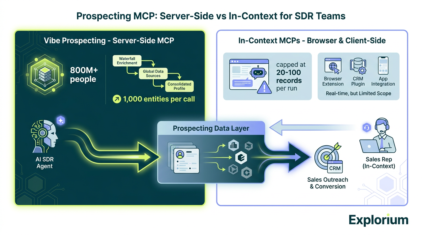 Prospecting MCP server architecture: Vibe Prospecting server-side bulk vs in-context enrichment